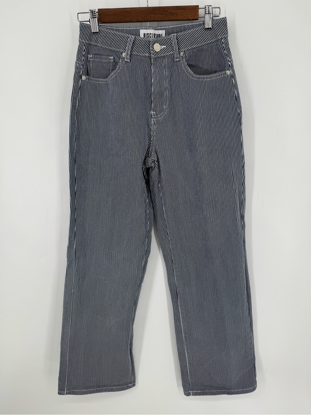 Disclosure Black White Pinstripe Straight Leg Jeans Y2K Grunge Women's Size 5/27